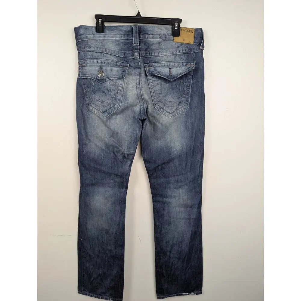True Religion Ricky Relaxed Straight Blue Jeans‎ 36x34